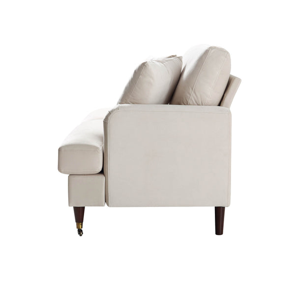 Brigette 3-Seater Beige Velvet Sofa with Antique Brass Castor Legs