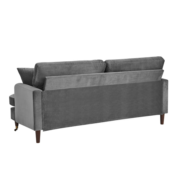 Brigette 3 Seater Grey Velvet Sofa with Antique Brass Castor Legs