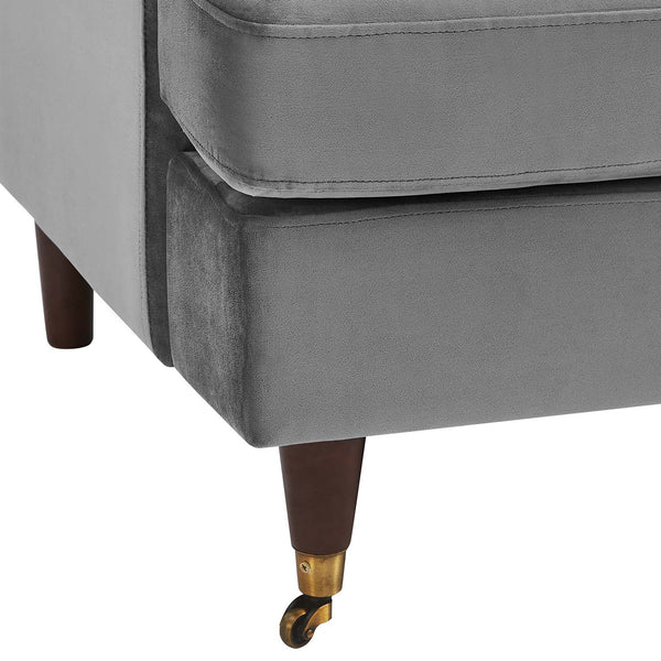Brigette 2-Seater Grey Velvet Sofa with Antique Brass Castor Legs