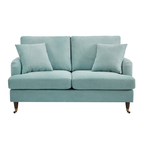 Brigette 2-Seater Mint Soft Brushed Sofa with Antique Brass Castor Legs