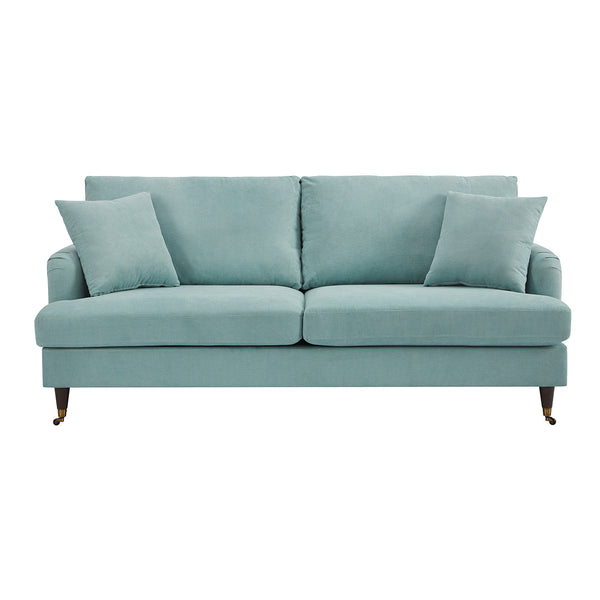 Brigette 3-Seater Mint Soft Brushed Sofa with Antique Brass Castor Legs