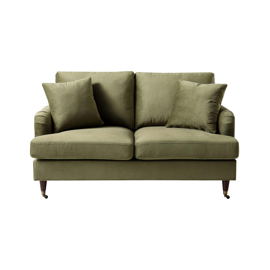 Brigette 2 - Seater Olive Green Velvet Sofa with Antique Brass Castor Legs - daals
