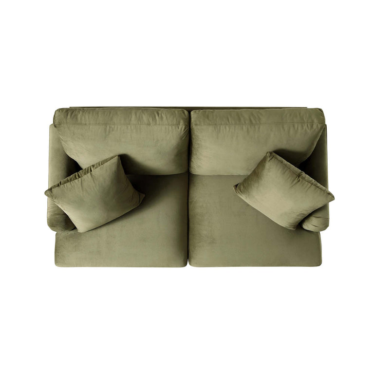 Brigette 2Seater Olive Green Velvet Sofa with Antique Brass Castor Le