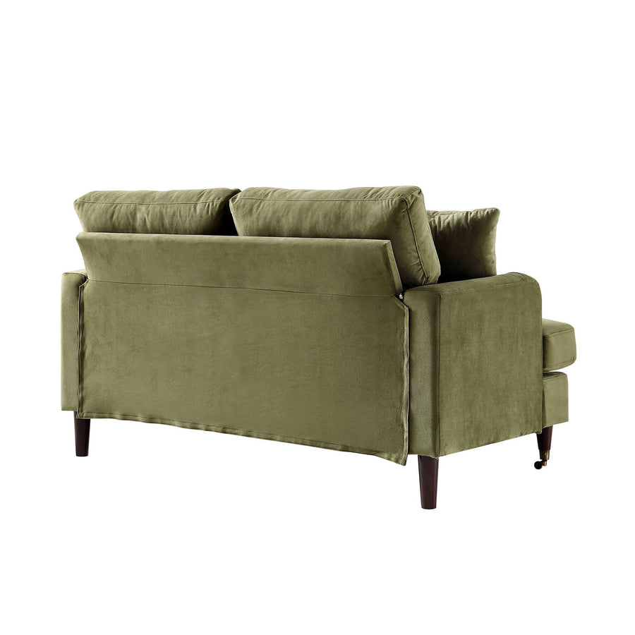 Brigette 2 - Seater Olive Green Velvet Sofa with Antique Brass Castor Legs - daals