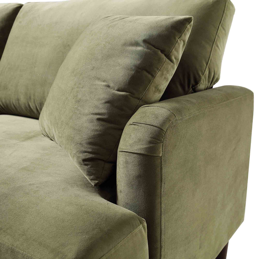 Brigette 2 - Seater Olive Green Velvet Sofa with Antique Brass Castor Legs - daals