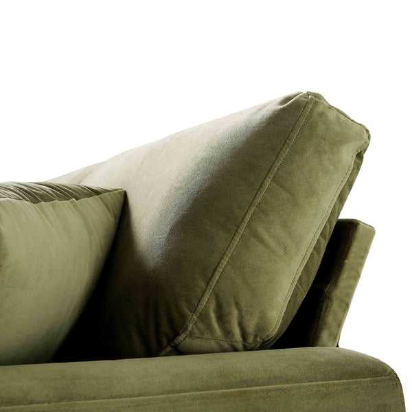 Brigette 3-Seater Olive Green Velvet Sofa with Antique Brass Castor Legs