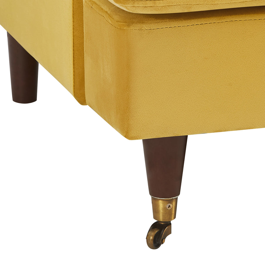 Brigette 2-Seater Mustard Velvet Sofa with Antique Brass Castor Legs