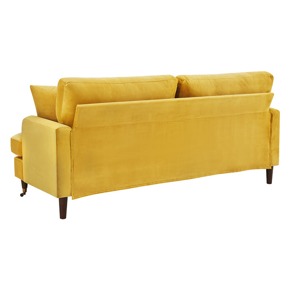 Brigette 3-Seater Mustard Velvet Sofa with Antique Brass Castor Legs