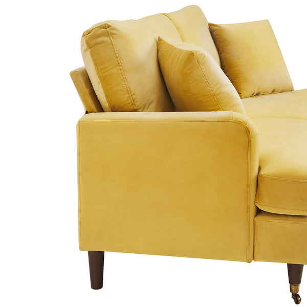 Brigette 2-Seater Mustard Velvet Sofa with Antique Brass Castor Legs