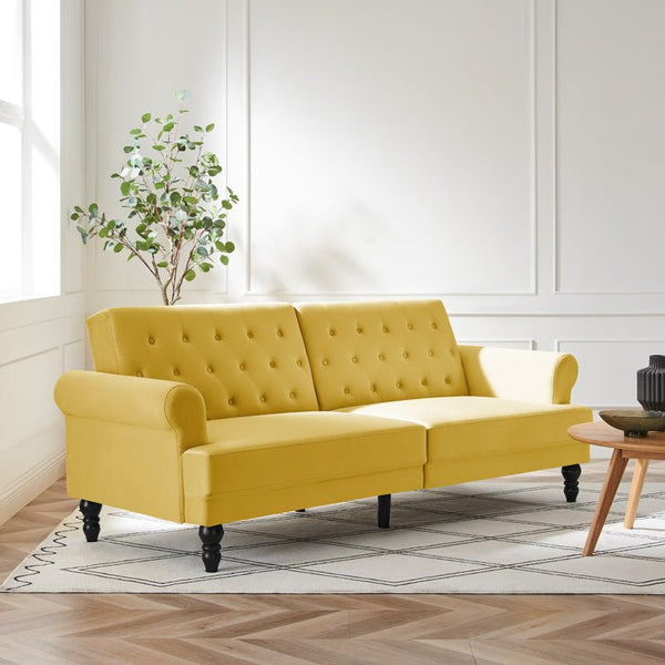 Hanney 3-Seater Chesterfield Sofabed in Mustard Yellow Velvet