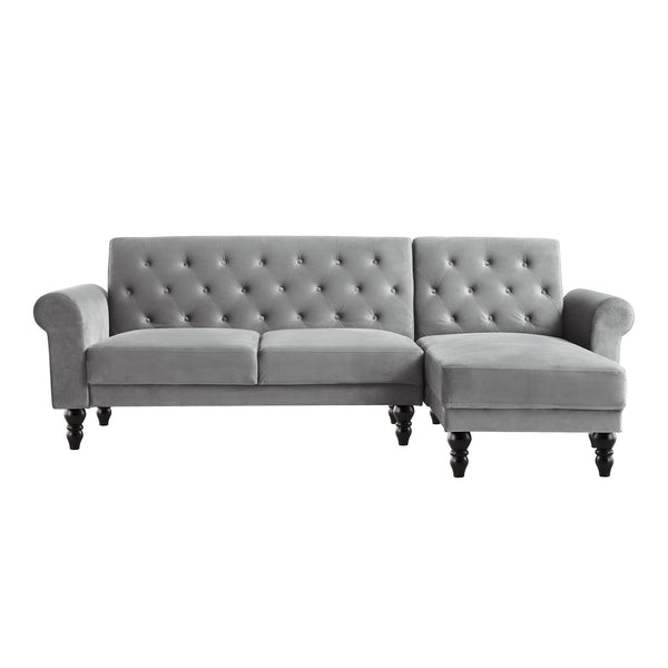 Hanney Chesterfield Chaise Sofabed in Grey Velvet