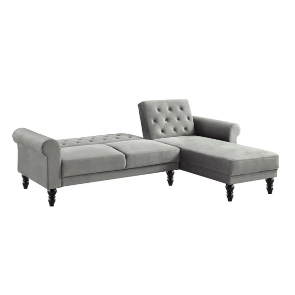 Hanney Chesterfield Chaise Sofabed in Grey Velvet