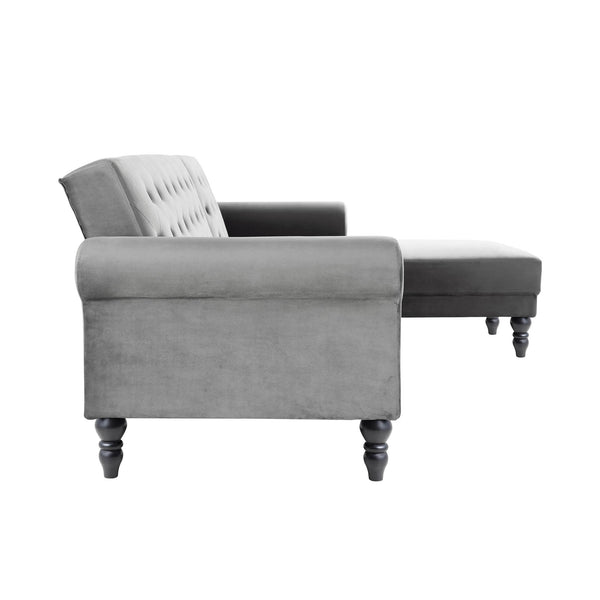 Hanney Chesterfield Chaise Sofabed in Grey Velvet