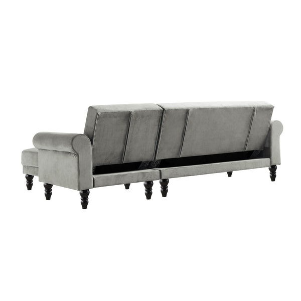Hanney Chesterfield Chaise Sofabed in Grey Velvet