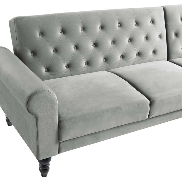 Hanney Chesterfield Chaise Sofabed in Grey Velvet