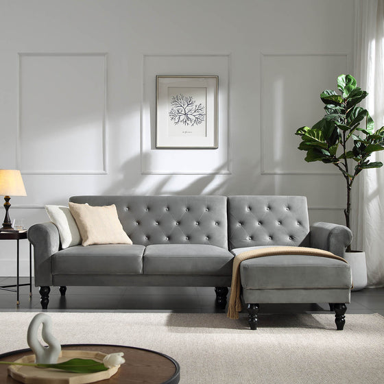Hanney Chesterfield Chaise Sofabed in Grey Velvet