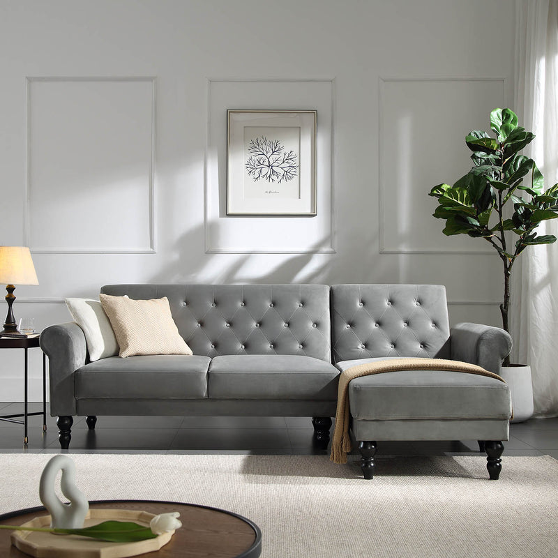 Hanney Chesterfield Chaise Sofabed in Grey Velvet - daals