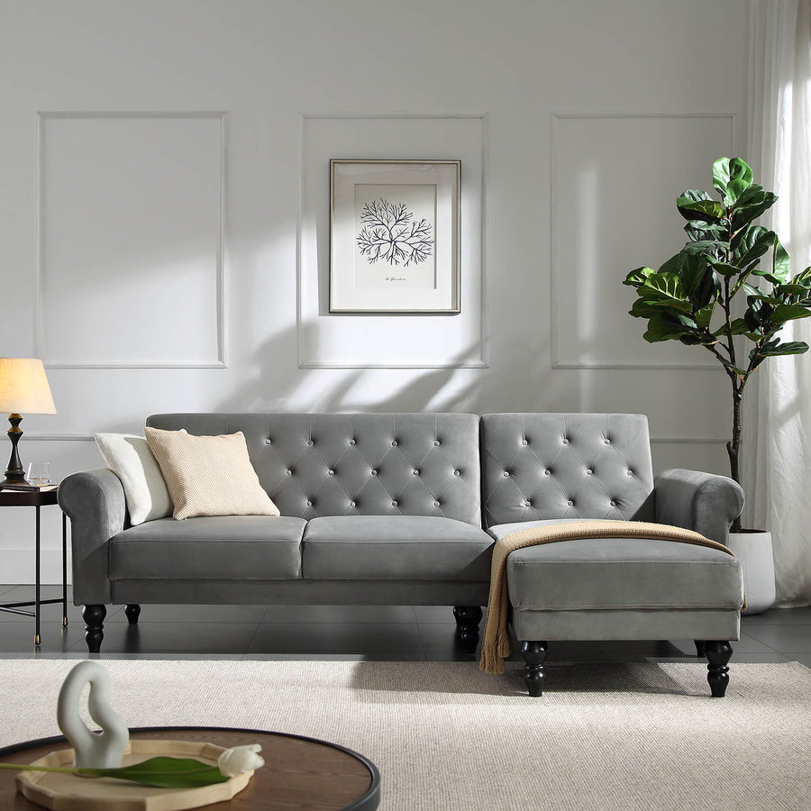 Hanney Chesterfield Chaise Sofabed in Grey Velvet