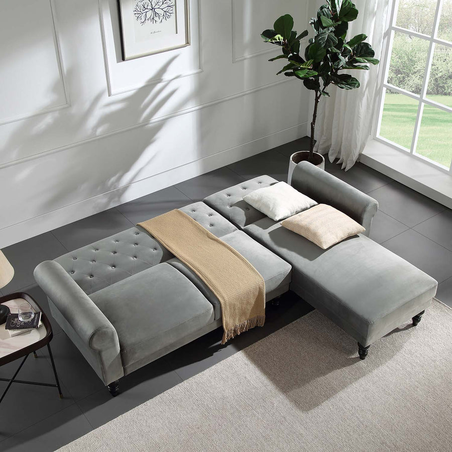 Hanney Chesterfield Chaise Sofabed in Grey Velvet