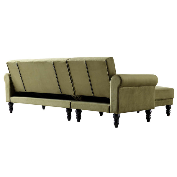 Hanney Chesterfield Chaise Sofabed in Moss Green Velvet