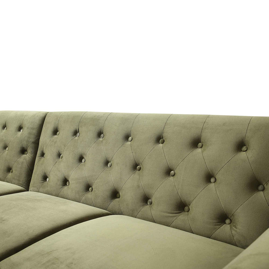 Hanney Chesterfield Chaise Sofabed in Moss Green Velvet