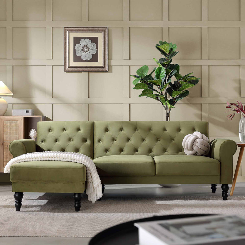 Hanney Chesterfield Chaise Sofabed in Moss Green Velvet - daals
