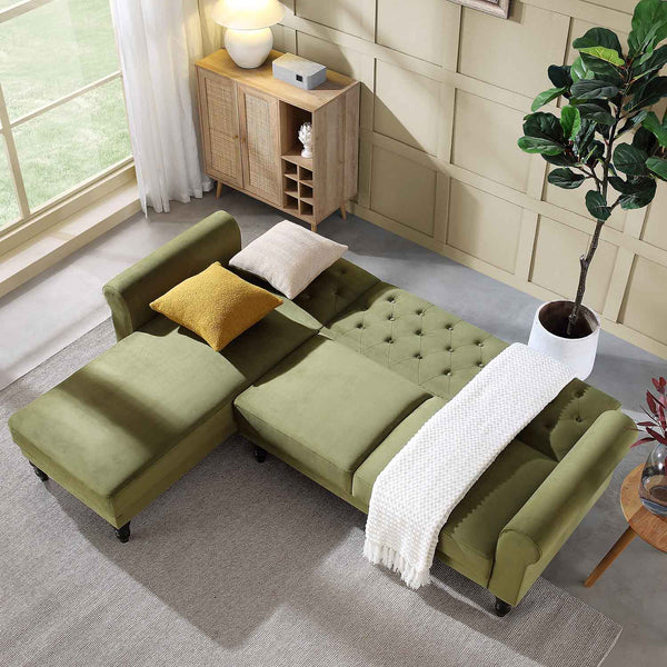 Hanney Chesterfield Chaise Sofabed in Moss Green Velvet | daals