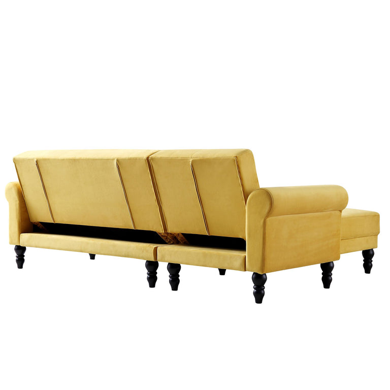 Hanney Chesterfield Chaise Sofabed in Mustard Yellow Velvet daals