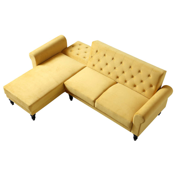 Hanney Chesterfield Chaise Sofabed in Mustard Yellow Velvet