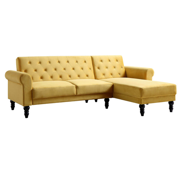 Hanney Chesterfield Chaise Sofabed in Mustard Yellow Velvet