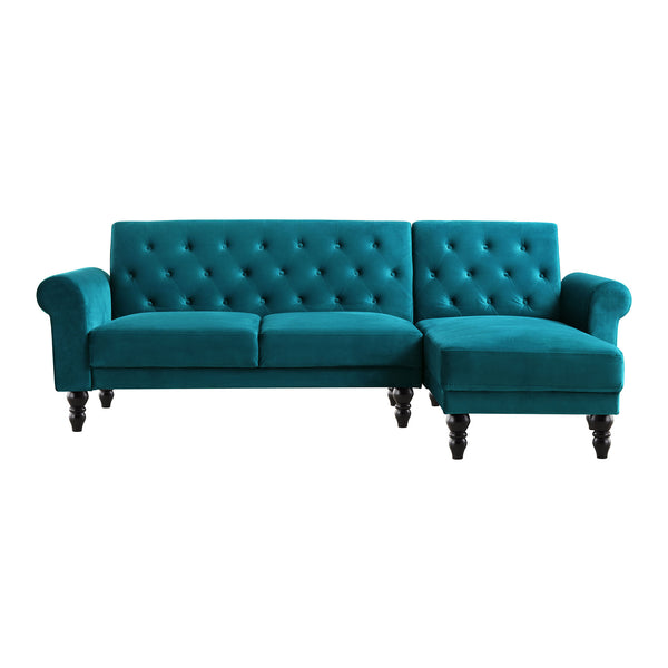 Hanney Chesterfield Chaise Sofabed in Teal Velvet