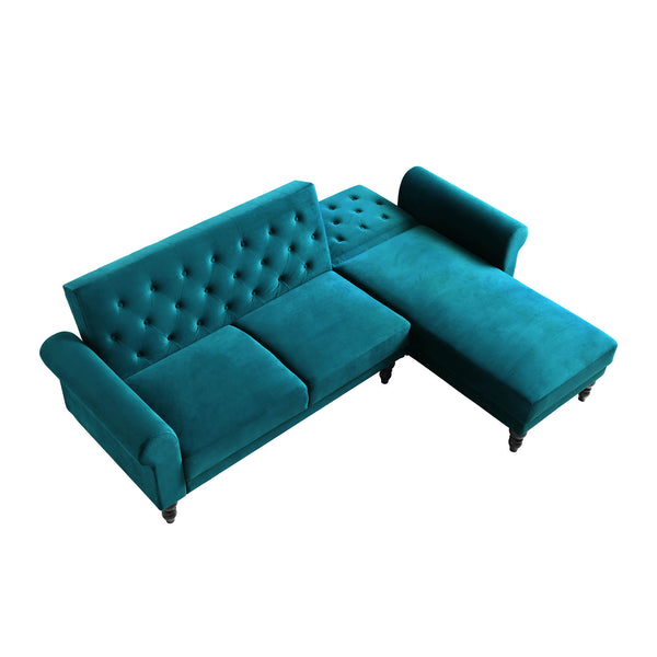 Hanney Chesterfield Chaise Sofabed in Teal Velvet