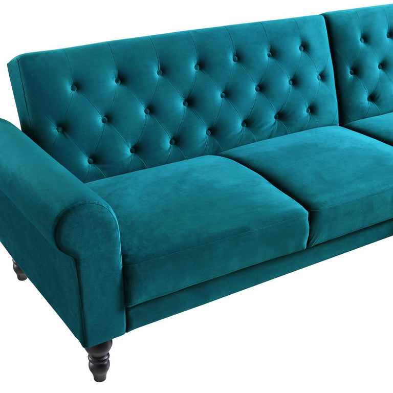 Hanney Chesterfield Chaise Sofabed in Teal Velvet daals