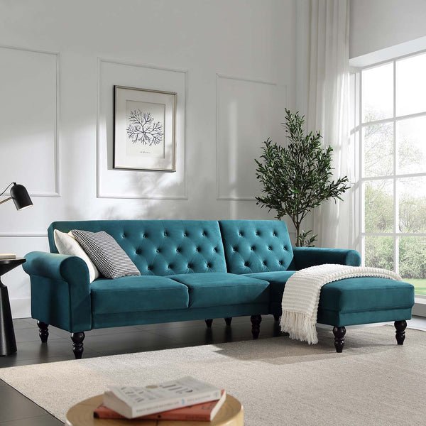 Hanney Chesterfield Chaise Sofabed in Teal Velvet
