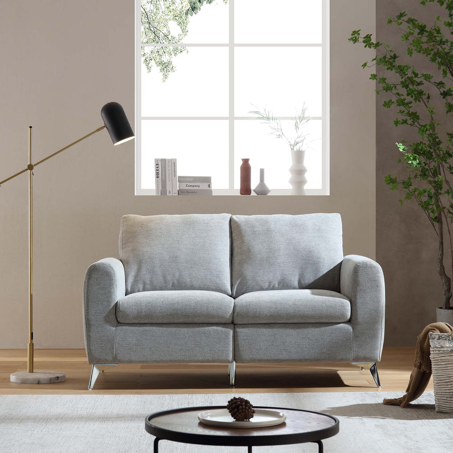 Noak 2-Seater Grey Woven Fabric Sofa with Chrome Legs