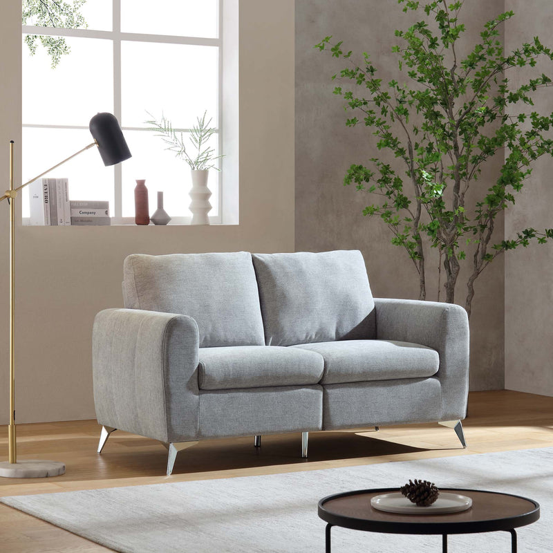 Noak 2-Seater Grey Woven Fabric Sofa with Chrome Legs