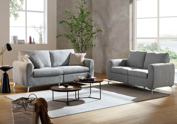 Noak 2-Seater Grey Woven Fabric Sofa with Chrome Legs