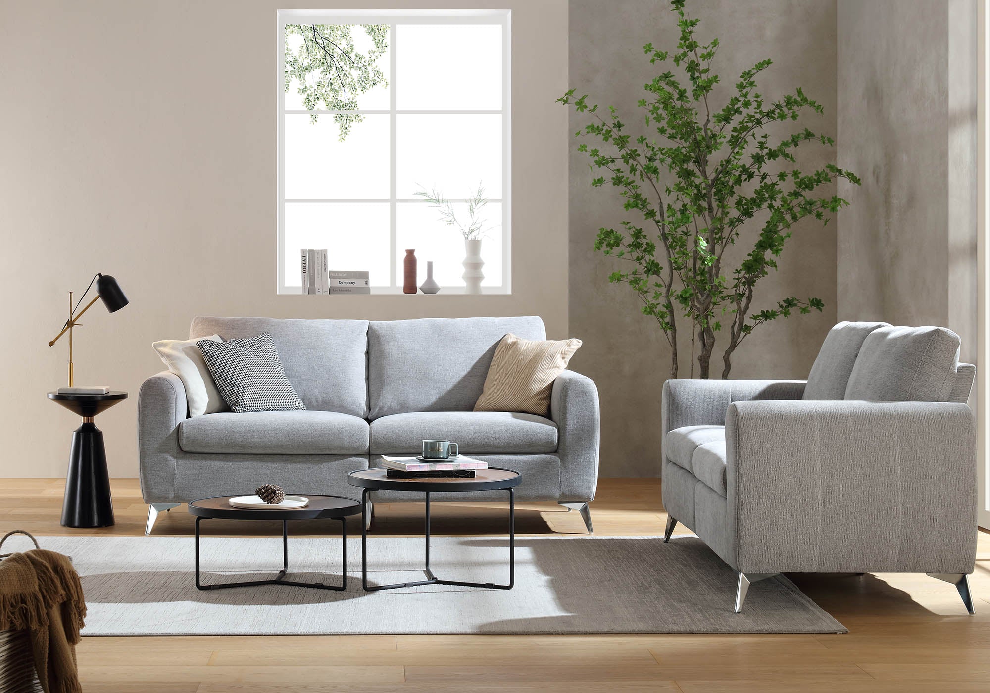 Noak 3-Seater Grey Woven Fabric Sofa with Chrome Legs