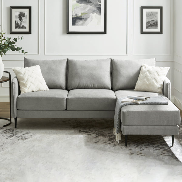 Bari Light Grey Brushed Fabric Chaise Sofa