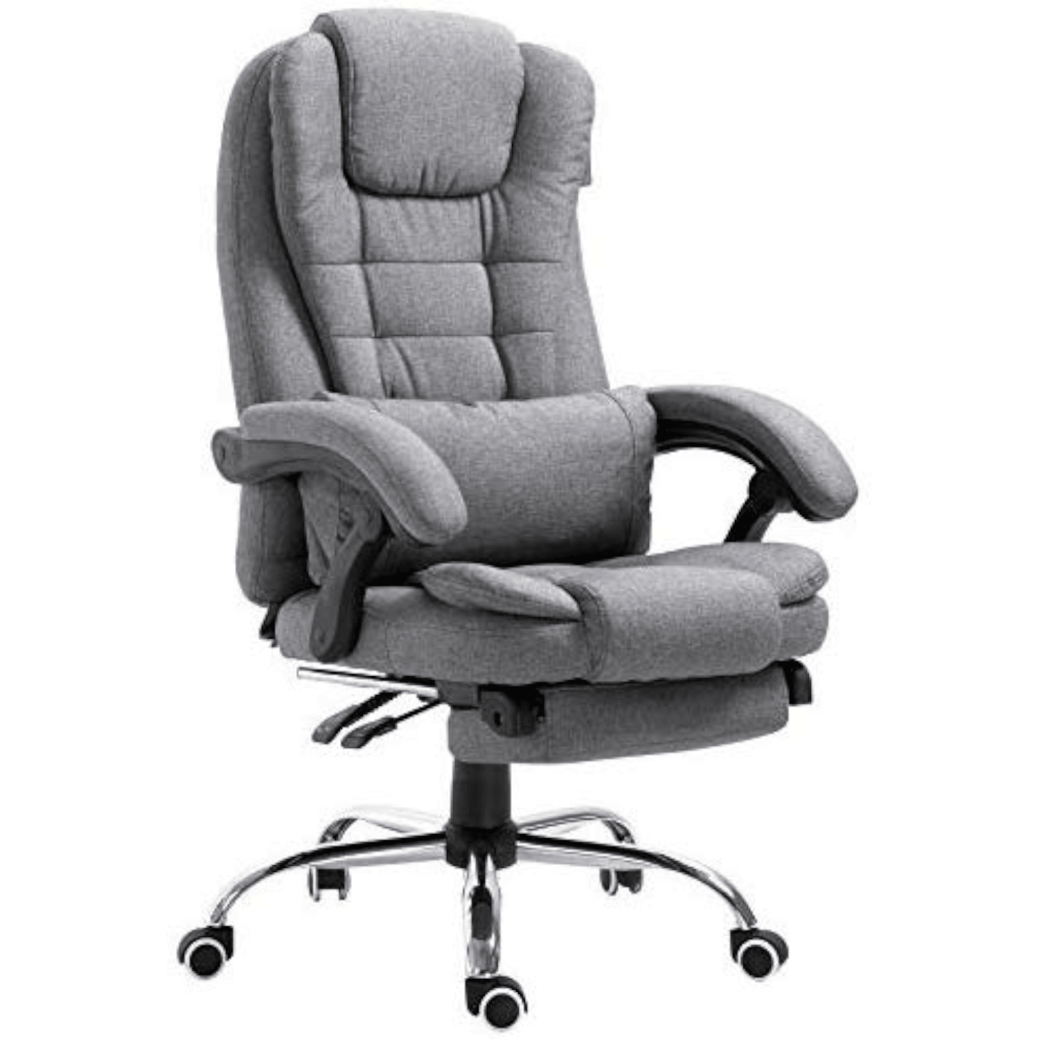 Executive Reclining Computer Desk Chair with Footrest, Headrest and Lumbar Cushion Support Furniture, MR34 Grey Fabric