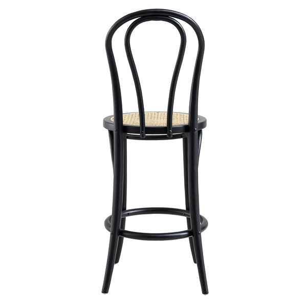 Camille Elm Wood and Rattan Bentwood Counter Stool, Black