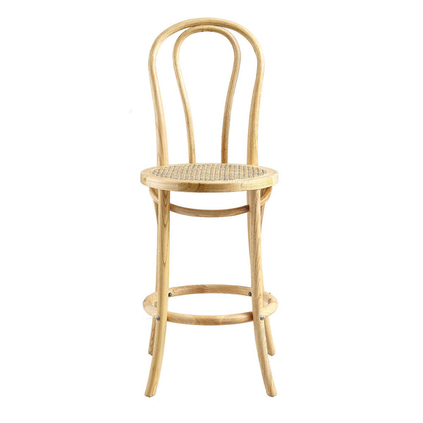 Camille Elm Wood and Rattan Bentwood Counter Stool, Natural