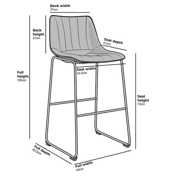 Sutton Set of 2 Barstools with Fluted Back (Blue Velvet)