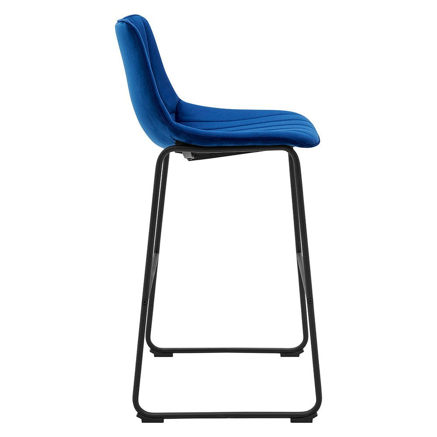 Sutton Set of 2 Bar Stools with Fluted Back (Blue Velvet)
