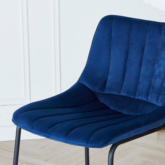 Sutton Set of 2 Bar Stools with Fluted Back (Blue Velvet)
