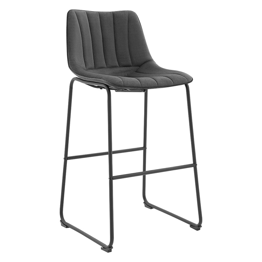 Sutton Set of 2 Bar Stools with Fluted Back (Grey Velvet)
