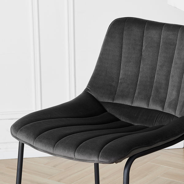 Sutton Set of 2 Barstools with Fluted Back (Grey Velvet)