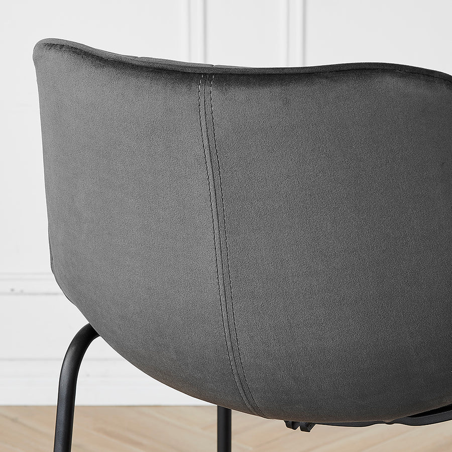 Sutton Set of 2 Bar Stools with Fluted Back (Grey Velvet)
