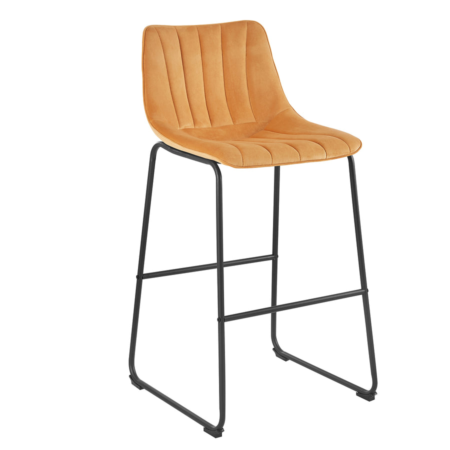 Sutton Set of 2 Bar Stools with Fluted Back (Mustard Velvet)