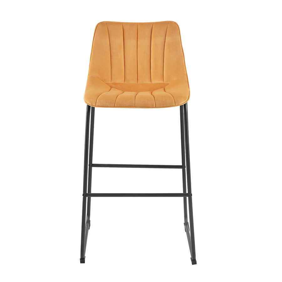 Sutton Set of 2 Bar Stools with Fluted Back (Mustard Velvet)